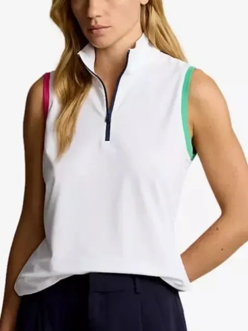 NWT RLX Ralph Lauren Women's Sleeveless Air Tech Pique Golf Tricolor Polo Shirt